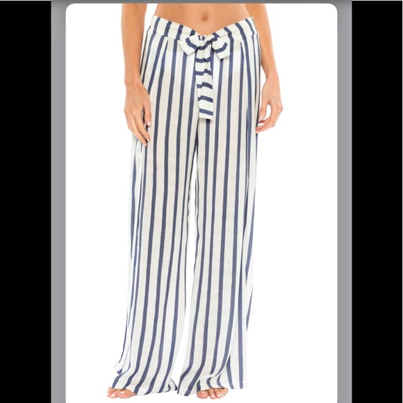 Michael Kors Pants - Michael Kors Stripe Tie Waist Wide Leg Pants 6